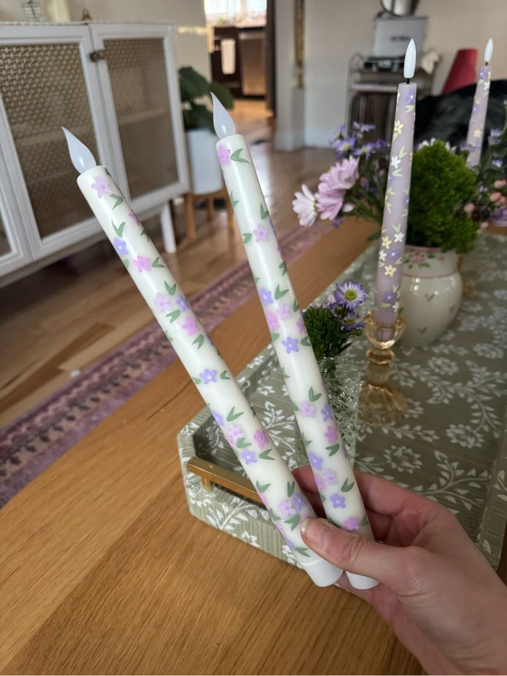 Hand painted battery taper candles